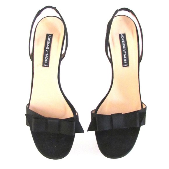 Adrienne Vittadini Black Satin Bow Detail High Heel Designer Sandals Size 8.5M - Picture 14 of 15
